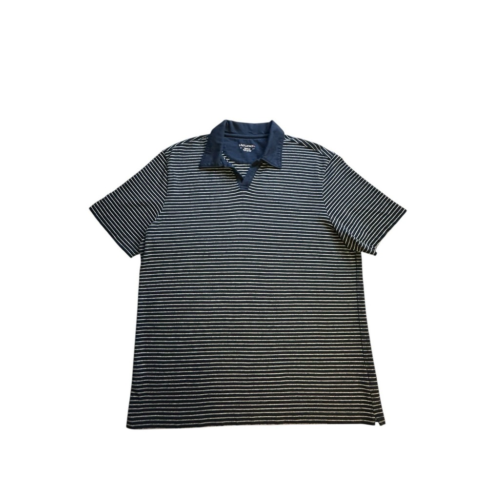 Untuckit Peyton Polo Shirt Mens‎ M Blue White Striped Knit Short Sleeve Collar